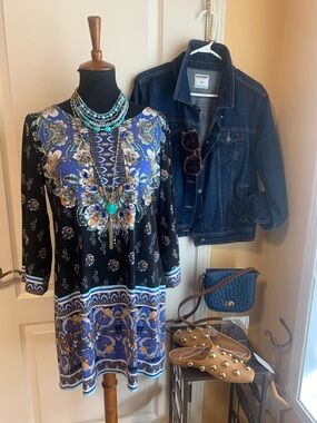 Alfani Bali  Printed Long-Sleeve Boho Dress